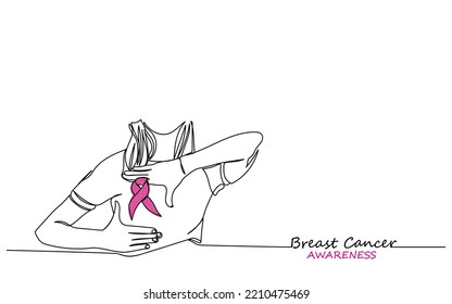 Breast Cancer Awareness Month Line Art. Pinktober. Breast Screening. Breast Cancer Pink Ribbon.Support Cancer Patients and survivors. Cancer Awareness day.Pink Banner template. Women Chest checkup art