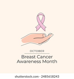 Breast Cancer Awareness Month. Line art design. Ribbon vector. Cancer awareness. Good for celebration template usage. Continuous line. eps 10.