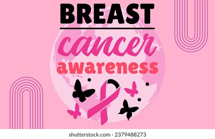 Breast cancer awareness month modern style banner template design. Editable banner with ribbon illustration