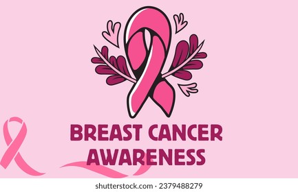 Breast cancer awareness month modern style banner template design. Editable banner with ribbon illustration