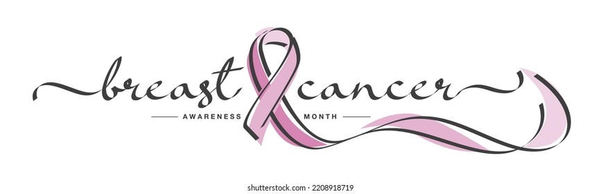 Breast cancer awareness month new modern handwritten calligraphy lettering creative pink calligraphy ribbon symbol design vector illustration banner