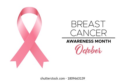 Breast Cancer Awareness Month October. Template with pink ribbon and text for poster or banner. Vector illustration