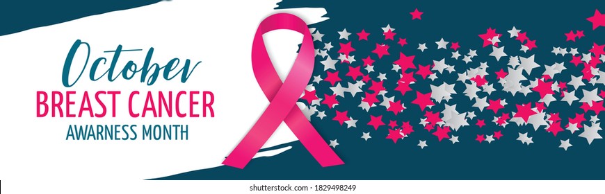 Breast Cancer awareness month October. Realistic pink ribbon symbol. Healthcare or charity support concept banner. Vector illustration.