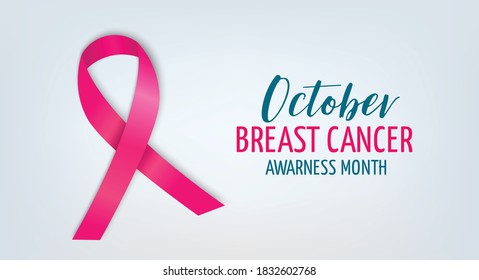 Breast Cancer awareness month October. Realistic pink ribbon symbol. Healthcare or charity support concept background. Vector illustration.