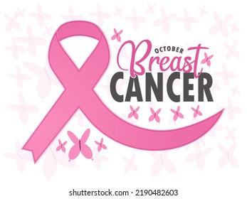 Breast Cancer Awareness month in October. vector Calligraphy Poster pink ribbon, template. Vector illustration.