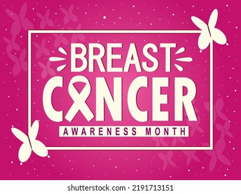 Breast Cancer Awareness month in October. vector Calligraphy Poster pink ribbon, template. Vector illustration.