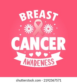 Breast Cancer Awareness month in October. vector Calligraphy Poster pink ribbon, template. Vector illustration.