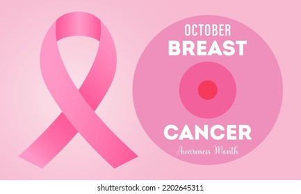 Breast cancer awareness month in october. Realistic pink ribbon symbol. Template for banner, card, background. Vector illustration.