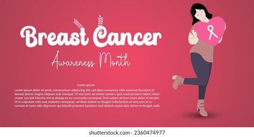 Breast Cancer Awareness Month October.  The background is red in color  Cancer Awareness poster design vector illustration.