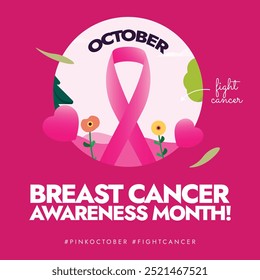 Breast Cancer Awareness Month. October Breast Cancer month awareness banner, post with pink ribbon, heart. The month is an annual campaign to raise awareness of this complex disease. Conceptual design