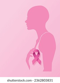 Breast cancer awareness month. paper cut  woman with flowers and pink ribbin.