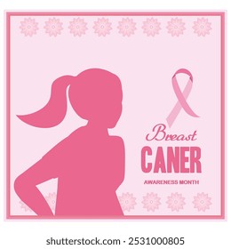 Breast cancer awareness month. paper cut style with flowers and pink ribbin. flat vector modern illustration 