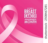 Breast Cancer Awareness Month. Pink October. Breast cancer awareness month is observed every year in October. Breast cancer awareness month with ribbon and typography banner design on pink background.