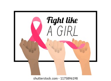 Breast cancer awareness month. Pink ribbon. Vector illustration