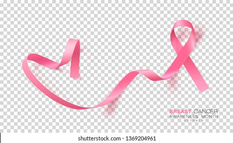 Breast Cancer Awareness Month. Pink Color Ribbon Isolated On Transparent Background. Vector Design Template For Poster.