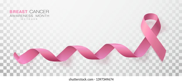 Mes de Concienciación sobre el Cáncer de Mama. Cinta De Color Rosa Aislada En Fondo Transparente. Plantilla De Diseño Del Vector Para El Afiche. Ilustración.