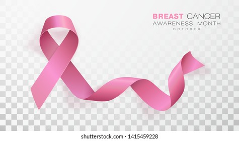 Breast Cancer Awareness Month. Pink Color Ribbon Isolated On Transparent Background. Vector Design Template For Poster. Illustration.