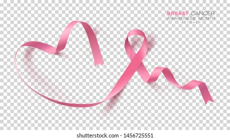 Breast Cancer Awareness Month. Pink Color Ribbon Isolated On Transparent Background. Vector Design Template For Poster. Illustration.