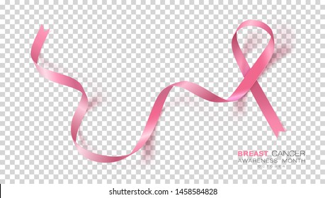 Breast Cancer Awareness Month. Pink Color Ribbon Isolated On Transparent Background. Vector Design Template For Poster. Illustration.