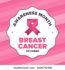 Breast Cancer Awareness Month. Pink october. Pink ribbon. Woman healthcare. Celebrate annual. Medic concept. Girl solidarity. Cancer prevention. Female disease. Poster, banner and background. Vector