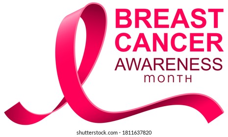 Breast cancer awareness month pink ribbon text template banner. Vector isolated on white