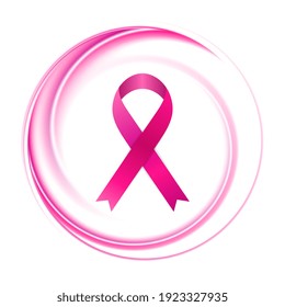 Breast cancer awareness month. Pink smooth circle background and ribbon tape. Women healthcare abstract vector design