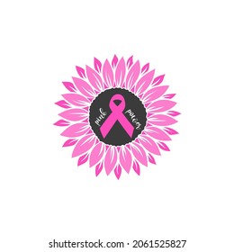 Breast Cancer Awareness Month with Pink sunflower Wings Ribbon for Support Campaign