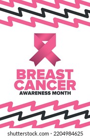 Breast Cancer Awareness Month. Pink october. Pink ribbon. Woman healthcare. Celebrate annual. Medic concept. Girl solidarity. Cancer prevention. Female disease. Poster, banner and background. Vector