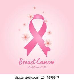 Breast cancer awareness month with pink support ribbon vector.