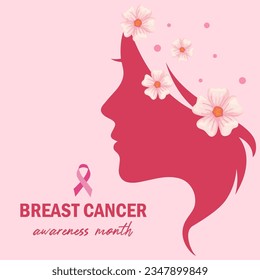Breast cancer awareness month with pink support ribbon vector.