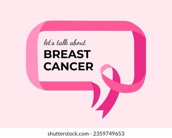 Breast Cancer Awareness Month with pink ribbon, speech bubble symbol. October is Breast Cancer Awareness Month. Vector concept illustration