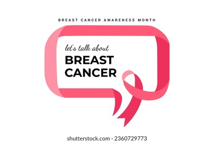 Breast Cancer Awareness Month with pink ribbon, speech bubble symbol. October is Breast Cancer Awareness Month. Vector concept illustration