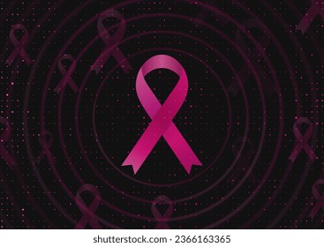 Breast cancer awareness month. Pink ribbon tape concept pattern. Women healthcare abstract background. Vector illustration