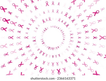 Breast cancer awareness month. Pink ribbon tapes concept round pattern. Women healthcare abstract background. Vector illustration