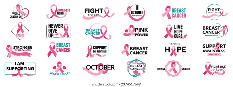 Breast cancer awareness month pink. Illustration vector set