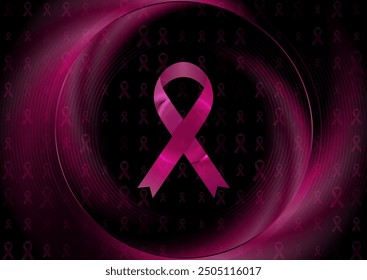 Mes de concienciación sobre el cáncer de mama. Concepto de cintas de cinta rosa patrón brillante redondo. Fondo abstracto de atención médica para mujeres. Ilustración vectorial