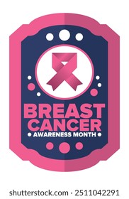 Breast Cancer Awareness Month. Pink october. Pink ribbon. Woman healthcare. Celebrate annual. Medic concept. Girl solidarity. Cancer prevention. Female disease. Poster, banner and background. Vector