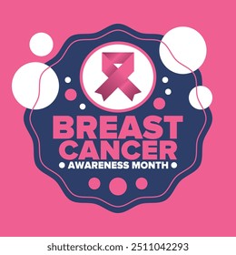 Breast Cancer Awareness Month. Pink october. Pink ribbon. Woman healthcare. Celebrate annual. Medic concept. Girl solidarity. Cancer prevention. Female disease. Poster, banner and background. Vector