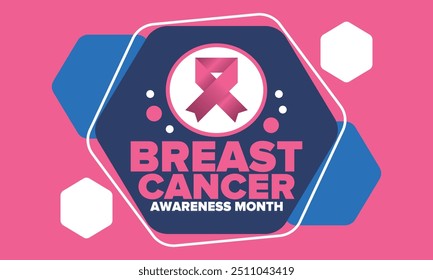 Breast Cancer Awareness Month. Pink october. Pink ribbon. Woman healthcare. Celebrate annual. Medic concept. Girl solidarity. Cancer prevention. Female disease. Poster, banner and background. Vector