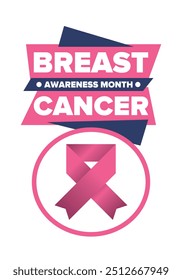 Breast Cancer Awareness Month. Pink october. Pink ribbon. Woman healthcare. Celebrate annual. Medic concept. Girl solidarity. Cancer prevention. Female disease. Poster, banner and background. Vector