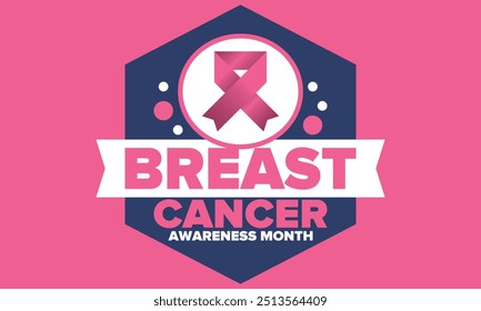 Breast Cancer Awareness Month. Pink october. Pink ribbon. Woman healthcare. Celebrate annual. Medic concept. Girl solidarity. Cancer prevention. Female disease. Poster, banner and background. Vector