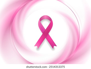 Mes de concienciación sobre el cáncer de mama. Concepto de cintas de cinta rosa patrón brillante redondo. Fondo abstracto de atención médica para mujeres. Ilustración vectorial