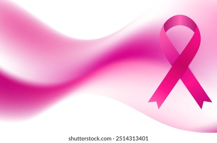 Mes de concienciación sobre el cáncer de mama. Cinta de cinta rosa y patrón de concepto de ondas suaves. Fondo abstracto de atención médica para mujeres. Ilustración vectorial