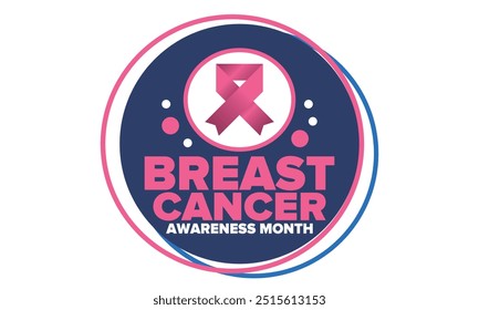 Mês de Conscientização sobre o Câncer de Mama. outubro rosa. Fita rosa. Saúde da mulher. Comemore anualmente. Conceito médico. Solidariedade feminina. Prevenção do câncer. Doença feminina. Cartaz, faixa e fundo. Vetor