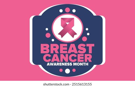 Breast Cancer Awareness Month. Pink october. Pink ribbon. Woman healthcare. Celebrate annual. Medic concept. Girl solidarity. Cancer prevention. Female disease. Poster, banner and background. Vector