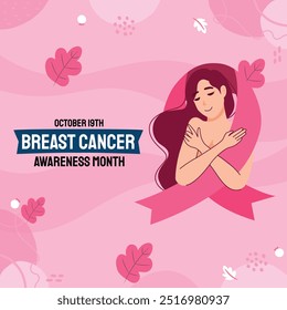 Breast Cancer Awareness Month. Pink October. Breast cancer awareness month is observed every year in October. Breast cancer awareness month with ribbon and typography banner design on pink background.