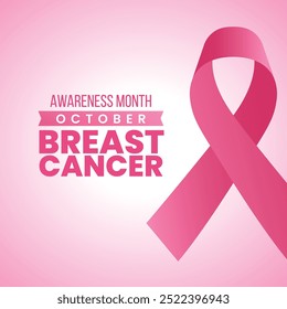 Breast Cancer Awareness Month. Pink October. Observed every year in October. Breast cancer awareness month with ribbon and typography banner design on pink and grey background Vector EPS.