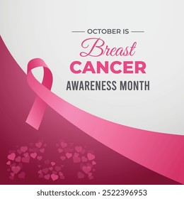 Breast Cancer Awareness Month. Pink October. Observed every year in October. Breast cancer awareness month with ribbon and typography banner design on pink and grey background Vector EPS.