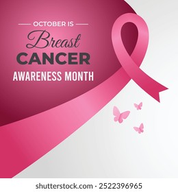 Breast Cancer Awareness Month. Pink October. Observed every year in October. Breast cancer awareness month with ribbon and typography banner design on pink and grey background Vector EPS.