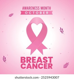 Breast Cancer Awareness Month. Pink October. Observed every year in October. Breast cancer awareness month with ribbon and typography banner design on pink and grey background Vector EPS.